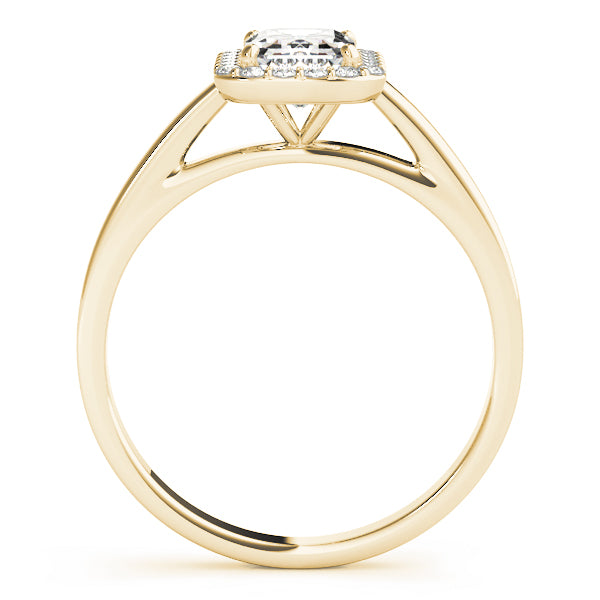 LUMEO Emerald Halo Diamond Engagement Ring Side View in 18k Solid Yellow Gold 
