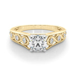 LUMEO Emerald Halo Diamond Engagement Ring Set in 18k Solid Yellow Gold 