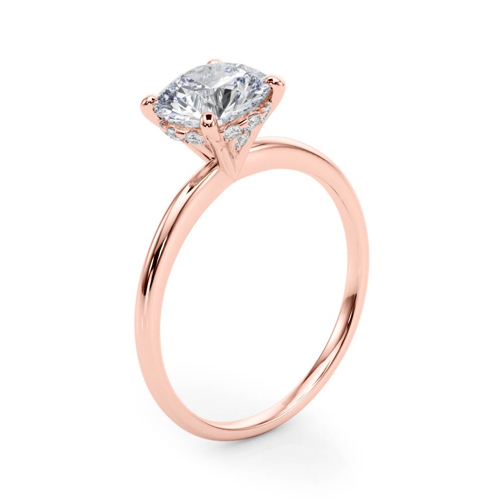 LUMEO Round Hidden Halo Diamond Engagement Ring Angle View in 18k Solid Rose Gold 