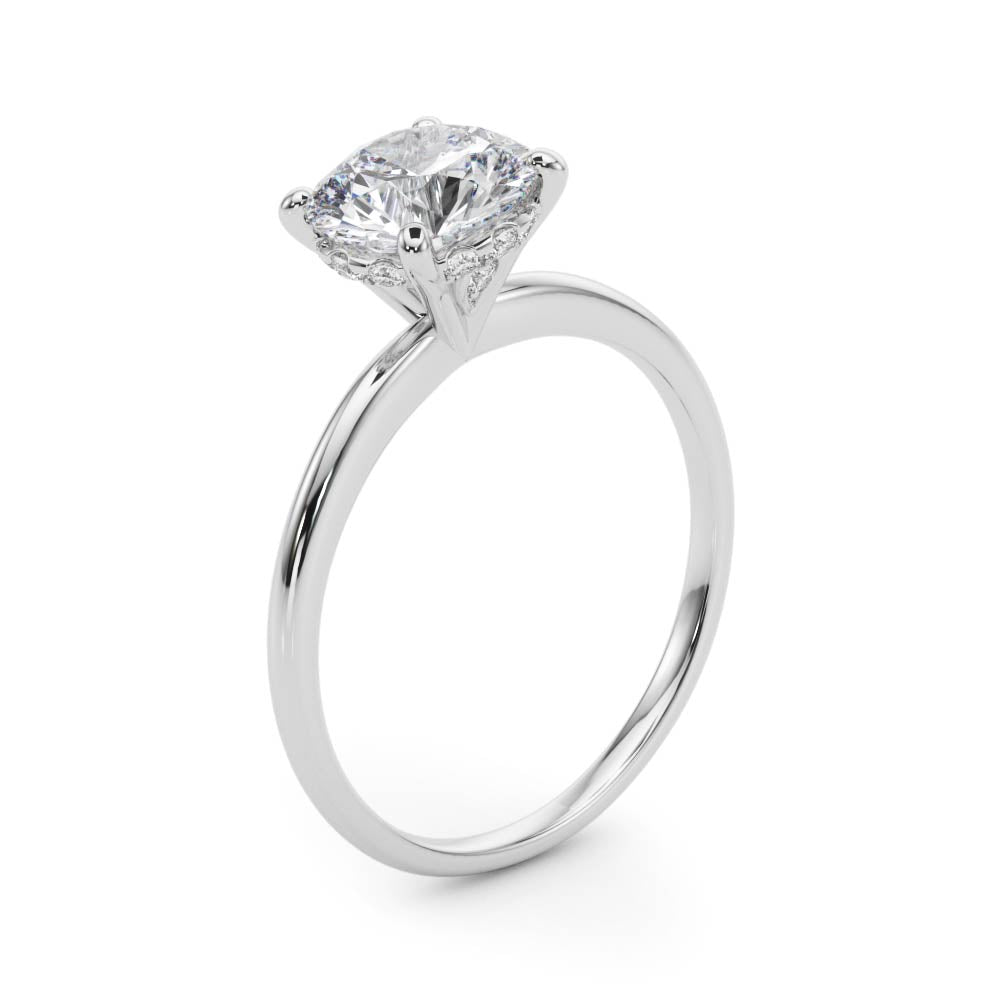 LUMEO Round Hidden Halo Diamond Engagement Ring Angle View in Platinum 