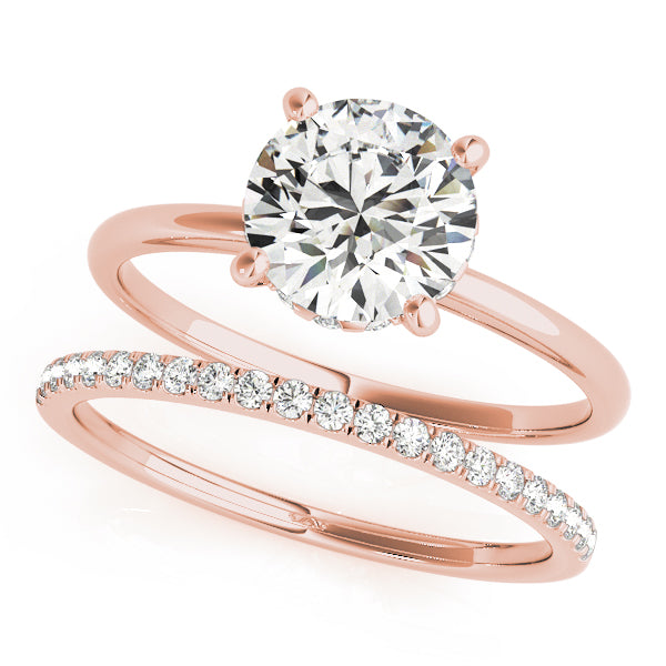 LUMEO Round Hidden Halo Diamond Engagement Ring Set in 18k Solid Rose Gold 
