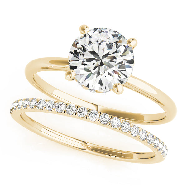 LUMEO Round Hidden Halo Diamond Engagement Ring Set in 18k Solid Yellow Gold 