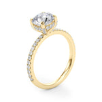 LUMEO Round Hidden Halo Diamond Engagement Ring Angle View in 18k Solid Yellow Gold 