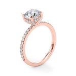 LUMEO Round Hidden Halo Diamond Engagement Ring Angle View in 18k Solid Rose Gold 