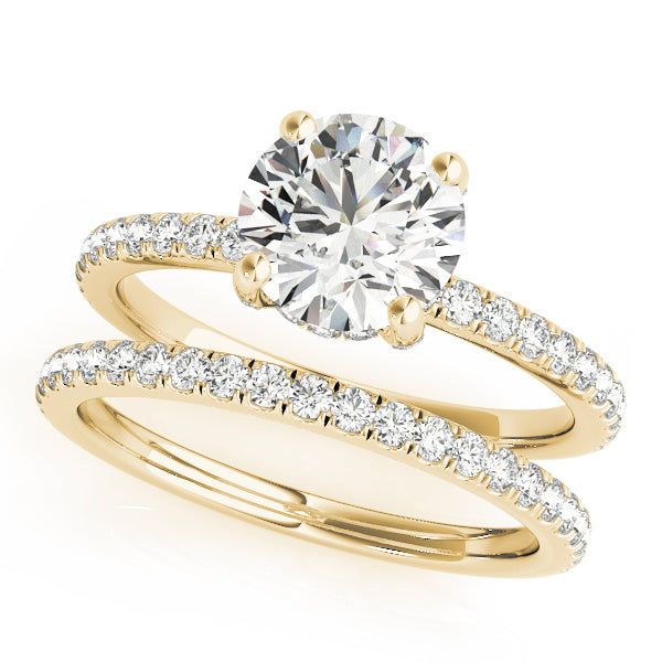 LUMEO Round Hidden Halo Diamond Engagement Ring Set in 18k Solid Yellow Gold 
