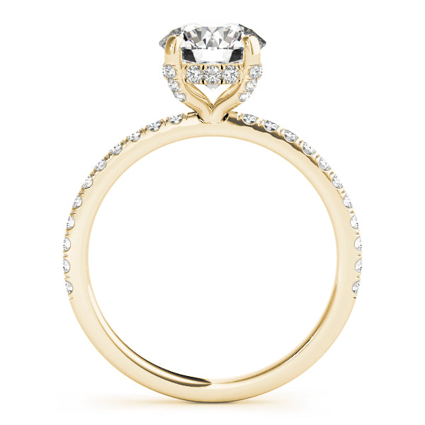 LUMEO Round Hidden Halo Diamond Engagement Ring Side View in 18k Solid Yellow Gold 
