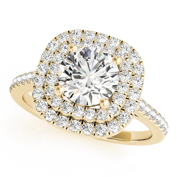 LUMEO Round Halo Diamond Engagement Ring Front View in 18k Solid Yellow Gold 