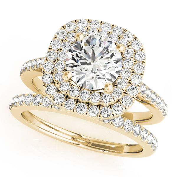 LUMEO Round Halo Diamond Engagement Ring Set in 18k Solid Yellow Gold 