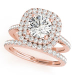 LUMEO Round Halo Diamond Engagement Ring Set in 18k Solid Rose Gold 
