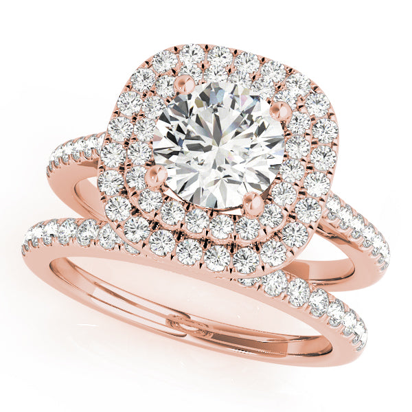 LUMEO Round Halo Diamond Engagement Ring Set in 18k Solid Rose Gold 