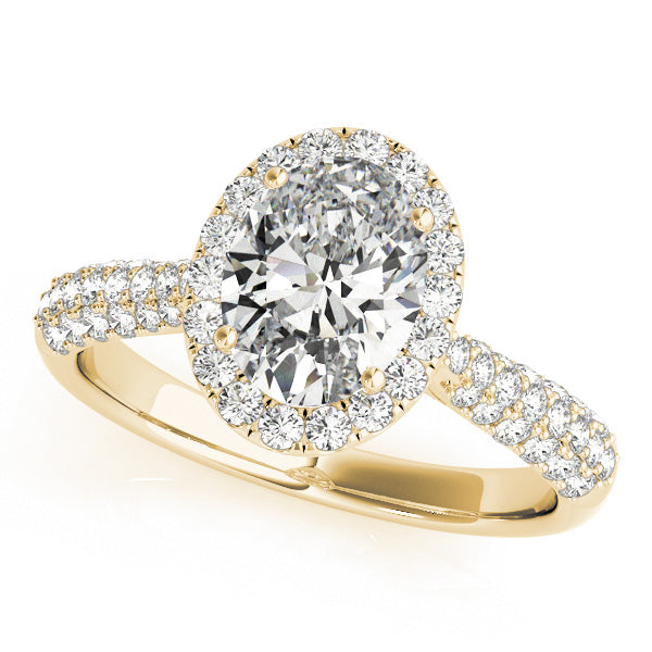 LUMEO Oval Halo Diamond Engagement Ring Front View in 18k Solid Yellow Gold 