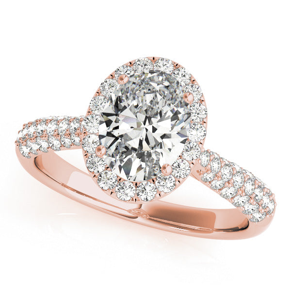LUMEO Oval Halo Diamond Engagement Ring Front View in 18k Solid Rose Gold 
