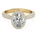 LUMEO Oval Halo Diamond Engagement Ring Set in 18k Solid Yellow Gold 
