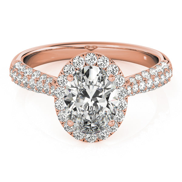 LUMEO Oval Halo Diamond Engagement Ring Set in 18k Solid Rose Gold 