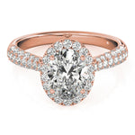 LUMEO Oval Halo Diamond Engagement Ring Set in 18k Solid Rose Gold 