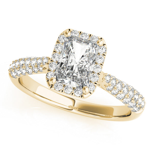LUMEO Emerald Halo Diamond Engagement Ring Front View in 18k Solid Yellow Gold 