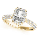 LUMEO Emerald Halo Diamond Engagement Ring Front View in 18k Solid Yellow Gold 
