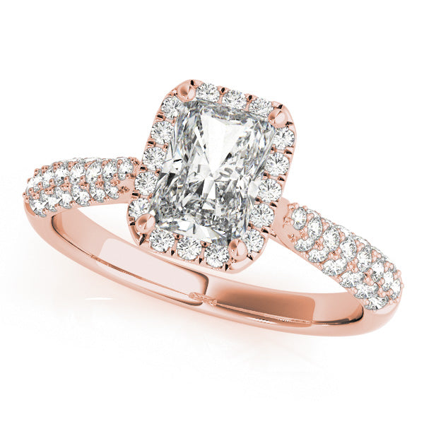 LUMEO Emerald Halo Diamond Engagement Ring Front View in 18k Solid Rose Gold 