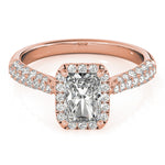 LUMEO Emerald Halo Diamond Engagement Ring Set in 18k Solid Rose Gold 