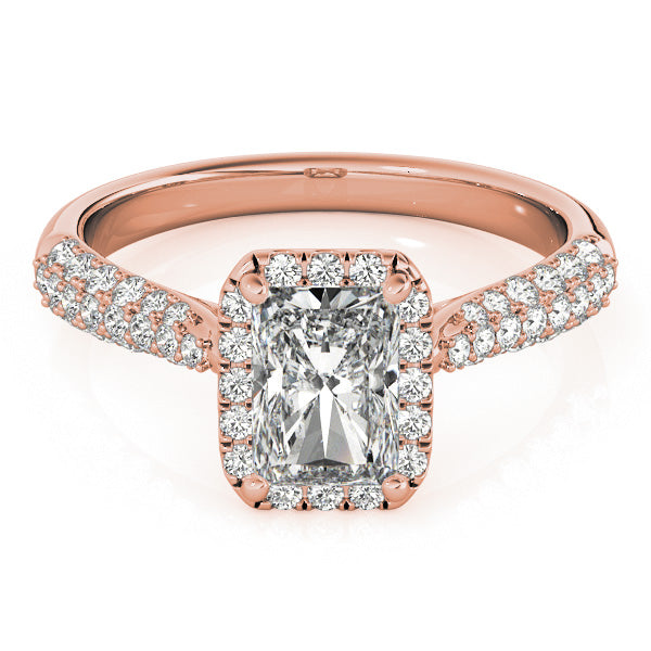 LUMEO Emerald Halo Diamond Engagement Ring Set in 18k Solid Rose Gold 
