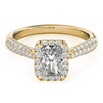 LUMEO Emerald Halo Diamond Engagement Ring Set in 18k Solid Yellow Gold 
