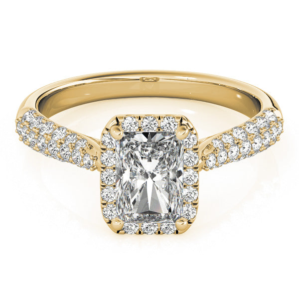 LUMEO Emerald Halo Diamond Engagement Ring Set in 18k Solid Yellow Gold 