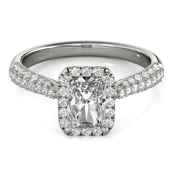 LUMEO Emerald Halo Diamond Engagement Ring Set in Platinum 