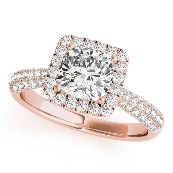 LUMEO Cushion Halo Diamond Engagement Ring Front View in 18k Solid Rose Gold 