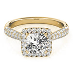 LUMEO Cushion Halo Diamond Engagement Ring Set in 18k Solid Yellow Gold 