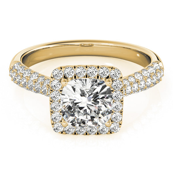 LUMEO Cushion Halo Diamond Engagement Ring Set in 18k Solid Yellow Gold 