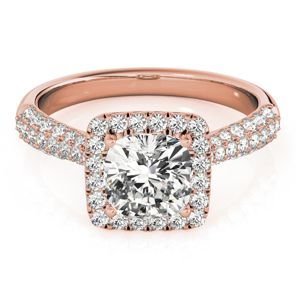 LUMEO Cushion Halo Diamond Engagement Ring Set in 18k Solid Rose Gold 
