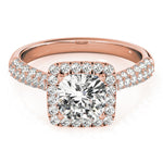 LUMEO Cushion Halo Diamond Engagement Ring Set in 18k Solid Rose Gold 