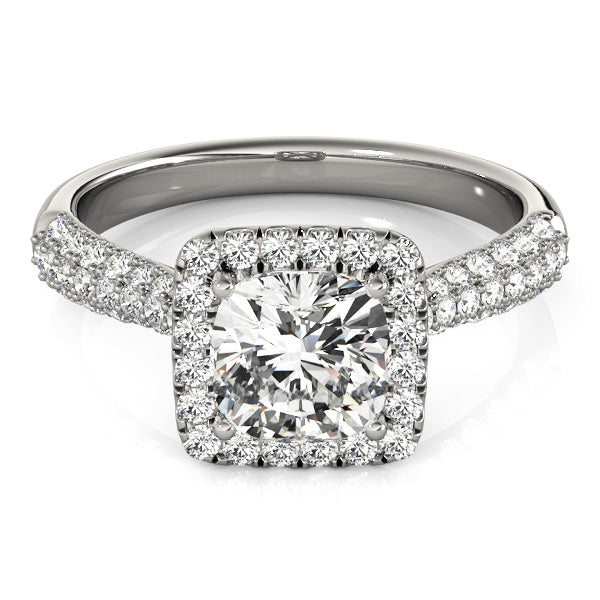 LUMEO Cushion Halo Diamond Engagement Ring Set in Platinum 