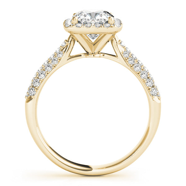 LUMEO Cushion Halo Diamond Engagement Ring Side View in 18k Solid Yellow Gold 