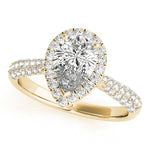LUMEO Pear Halo Diamond Engagement Ring Front View in 18k Solid Yellow Gold 