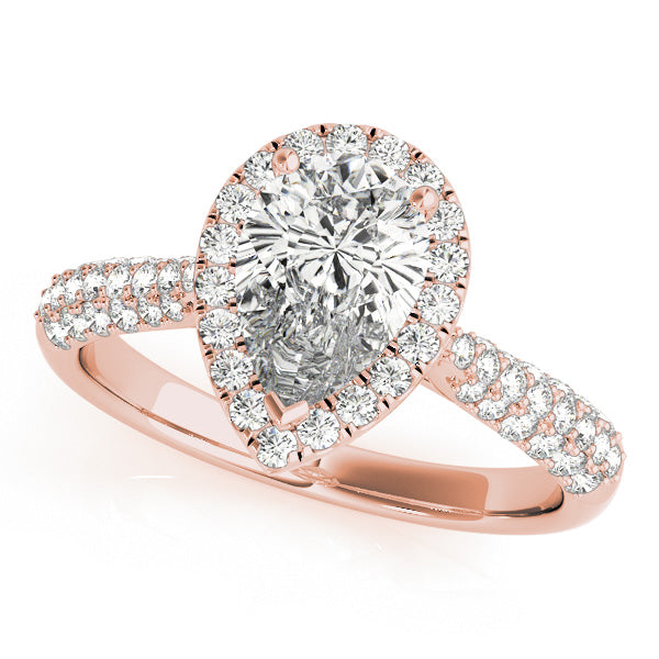 LUMEO Pear Halo Diamond Engagement Ring Front View in 18k Solid Rose Gold 