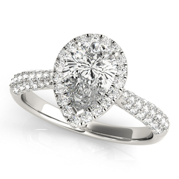 LUMEO Pear Halo Diamond Engagement Ring Front View in Platinum 