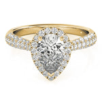 LUMEO Pear Halo Diamond Engagement Ring Set in 18k Solid Yellow Gold 