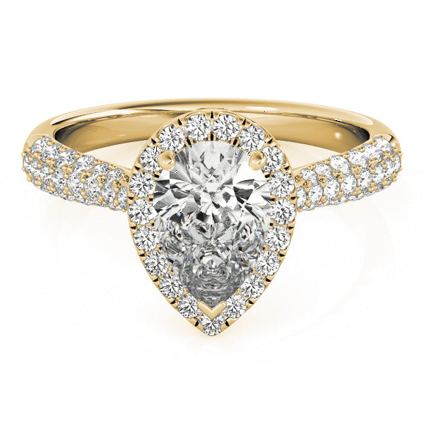 LUMEO Pear Halo Diamond Engagement Ring Set in 18k Solid Yellow Gold 
