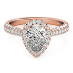 LUMEO Pear Halo Diamond Engagement Ring Set in 18k Solid Rose Gold 