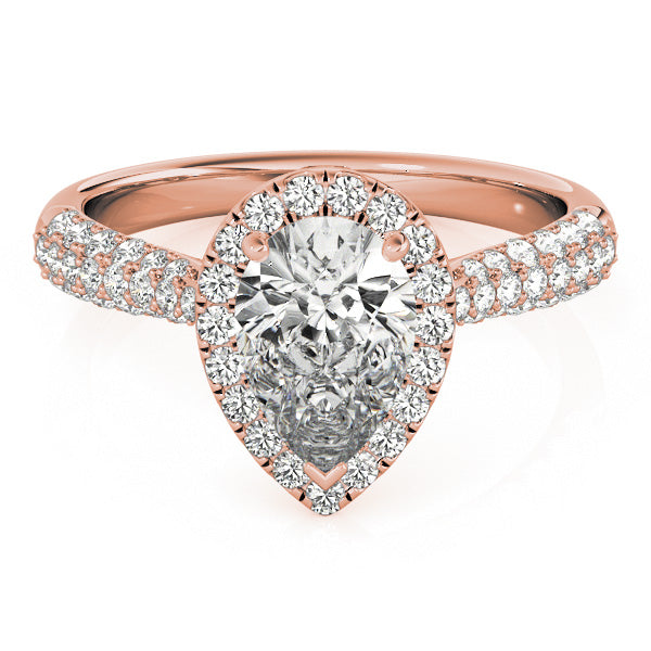 LUMEO Pear Halo Diamond Engagement Ring Set in 18k Solid Rose Gold 