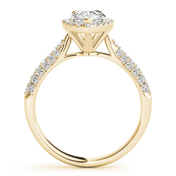 LUMEO Pear Halo Diamond Engagement Ring Side View in 18k Solid Yellow Gold 