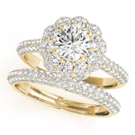 LUMEO Round Halo Diamond Engagement Ring Set in 18k Solid Yellow Gold 