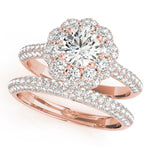 LUMEO Round Halo Diamond Engagement Ring Set in 18k Solid Rose Gold 