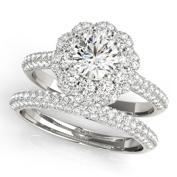 LUMEO Round Halo Diamond Engagement Ring Set in Platinum 