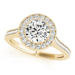 LUMEO Round Halo Diamond Engagement Ring Front View in 18k Solid Yellow Gold 