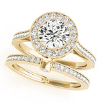 LUMEO Round Halo Diamond Engagement Ring Set in 18k Solid Yellow Gold 