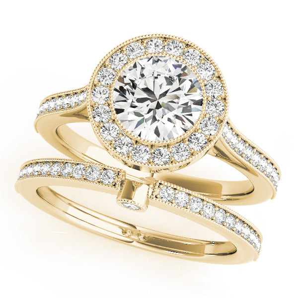 LUMEO Round Halo Diamond Engagement Ring Set in 18k Solid Yellow Gold 