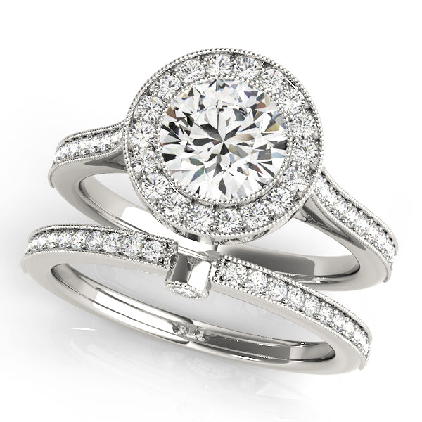 LUMEO Round Halo Diamond Engagement Ring Set in Platinum 