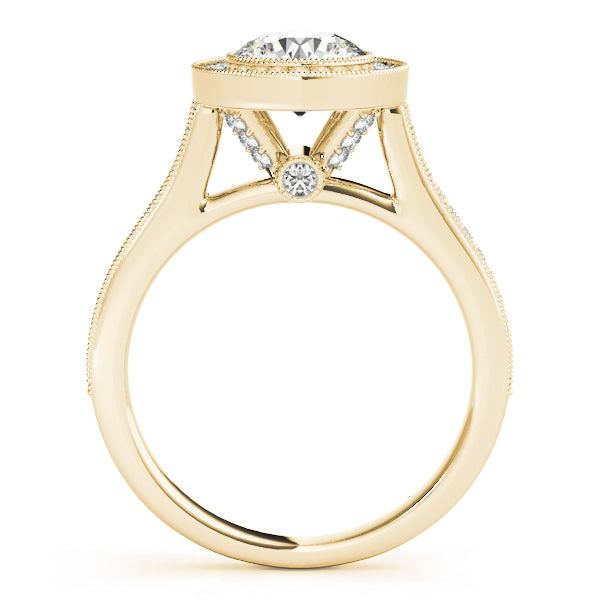 LUMEO Round Halo Diamond Engagement Ring Side View in 18k Solid Yellow Gold 